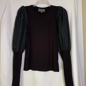 Sunday in Brooklyn black ribbed top with dramatic puff sleeves